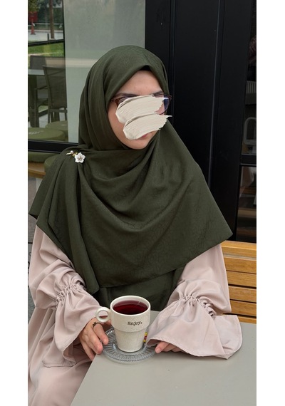 Qalortex Scarf Premium Jakarlı Hüma Büyük Boy Eşarp -haki