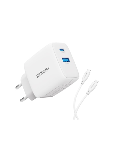 Ricomm 65W GaN USB-C + USB-A Hızlı Şarj Cihazı + 2 MT 100W Type-C Kablo