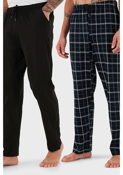 Buratti Pamuklu Regular Fit Normal Bel Düz Paça Cepli 2'Li Paket Erkek Pijama Altı 6574003S2 Lacivert-Siyah
