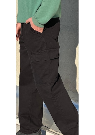 Serseri Jeans Erkek Baggy Siyah Kargo Pantolon Siyah