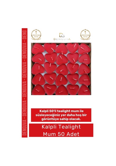 Kalplimum Kırmızı Romantik Sevgililer Günü Dekoratif Süsleme Hediyelik Kalpli 50'li Tealight Mum Çok Renkli