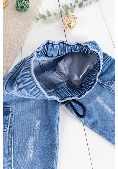 Babymod Kargo Cepli Denim Kumaş Beli Lastikli Erkek Çocuk Kot Pantolon 001