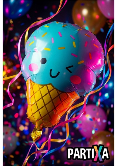 Dondurma Figürlü Mavi Folyo Balon Erkek Çocuk Doğum Günü Parti Süsleme Ice Cream Konsept Dekorasyon Çok Renkli