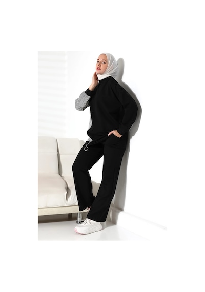 Mihran Butik Kadın Mevsimlik Alt Ve Üst Rahat Siyah Spor Tesettür Takım Siyah