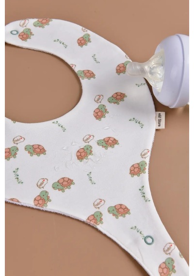 E&f Store Sıvı Geçirmez Emzik Tutucu Mama Önlüğü - Kaplumbağa Çok Renkli