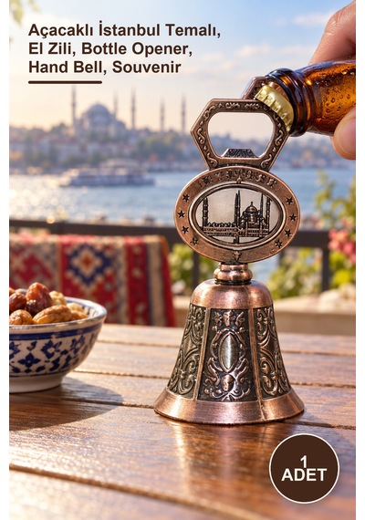 1 Adet El Çanı Açacaklı İstanbul Temalı, El Zili, Bottle Opener, Hand Bell, Souvenir