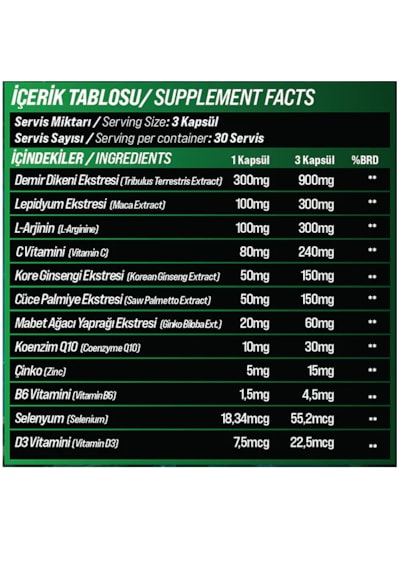 Grimlabs Rootforge Tribulus , Arjinin , Ginseng ,zinc Çinko , Saw Palmetto 90 Kapsül
