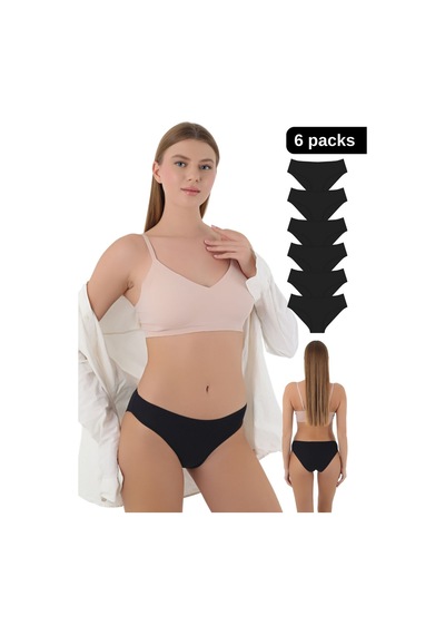 Cnt Kadın / Kız Külot Likralı Penye 6'lı Premium Paket Siyah Siyah