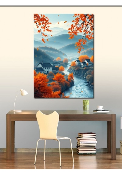Kanvas Tablo Sonbahar Köy Manzarası 50cmx70cm