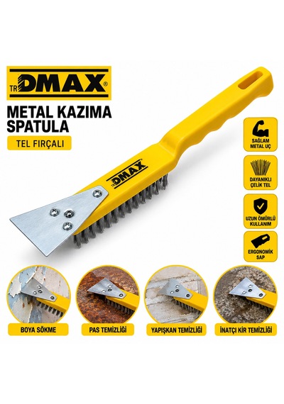 12 Adet 2ın1 Çelik Tel Fırça - Metal Kazıma Spatula 270mm 5690