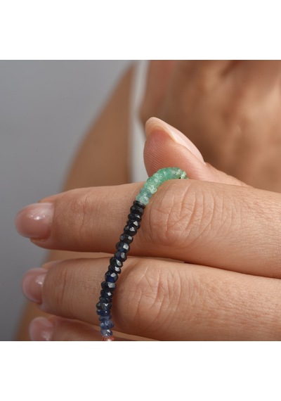 14k Altın Kaplama Gümüş Doğal Multi Safir Fasetli Taşlı Renk Geçişli Gümüş Bileklik- Bgs00110