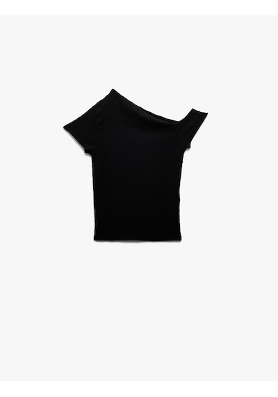 Koton Bürümcük Kumaş Kısa Kollu Asimetrik Tek Omuz Bluz Siyah 5sak10451ek