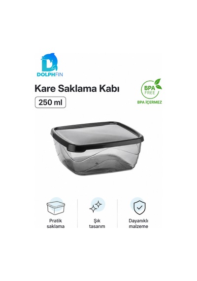 Kare Saklama Kabı 250 Ml 10x10x4 Cm Füme Şeffaf Siyah Kapaklı Bpa İçermez