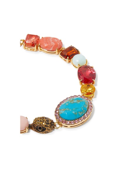 Mixed Gem Bileklik, Renkli Taşlı Ve Altın Zincirli Çok Renkli