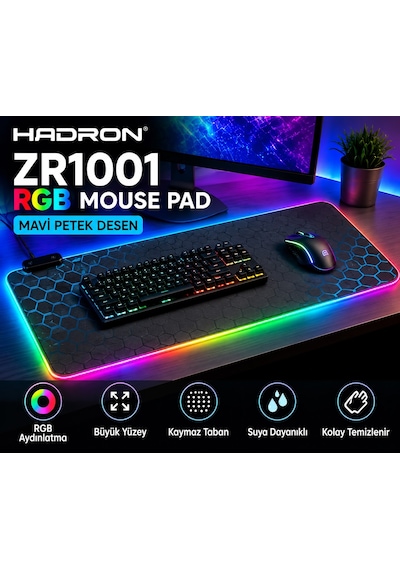 Hadron Zr1001 Mavi Petek Desenli Rgb Ledli Mouse Pad 300 X 800 Mm
