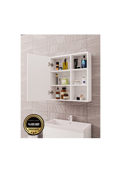 Dalin Tek Kapak Aynalı Banyo Dolabı Raflı Mdf Beyaz