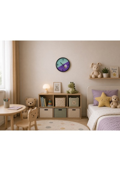 Sevimli Tavşan Desenli Modern Duvar Saati Çocuk Odası Ve Oyun Alanları Için Dekoratif Saat Siyah