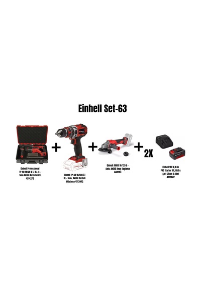 Einhell Set-63 Einhell Professional Tp-hd 18/28 D Li Bl Akülü Kırıcı Delici+einhell Tp-cd 18/50 Li-i Bl Akülü Darbeli Vidalama+einhell Axxıo 18/125 Q