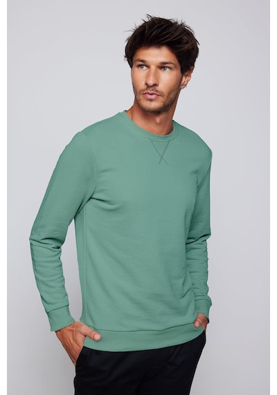 Tudors Unisex Relax Fit Rahat Kesim Pamuklu Basic Yeşil Bisiklet Yaka Sweatshirt-32060-yeşil Yeşil