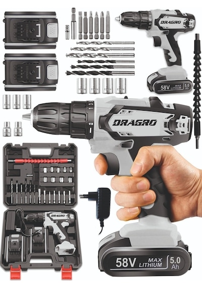 Dragro GTX-58 58V 5Ah Gri-Grey Darbeli Çift Akülü Vidalama Makinesi