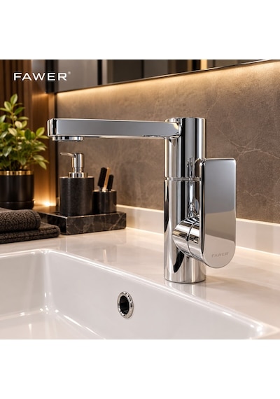 Fawer Faucet & Modern Tek Kollu Krom Lavabo Bataryası Banyo Musluğu Aç-kapa 360 Döner Boru