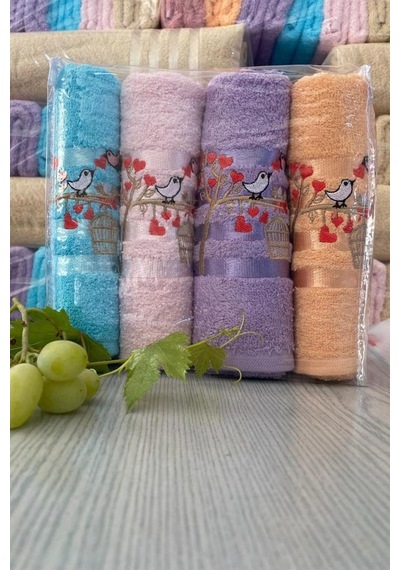 Softy Bird 4lü Nakışlı Çeyizlik Havlu Takımı
