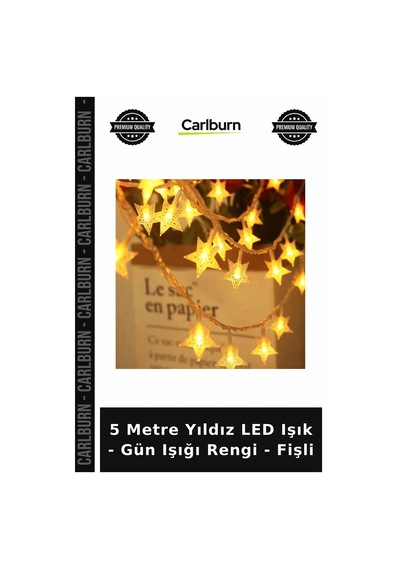 Özel Üretim Dekoratif Yılbaşı Parti Oda Süsü 5 Metre Yıldız Led Işık - Gün Işığı Rengi - Fişli