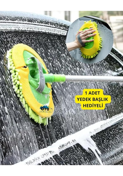 Mikrofiber Araba Yıkama Fırçası Uzun Saplı Teleskopik Fırça, Oto Mop, Araba Mopu 110 Cm