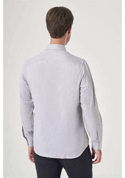 İmza Gri Düğmeli Yaka Oxford Slim Fit Pamuklu Gömlek 1004265124 Açık Gri