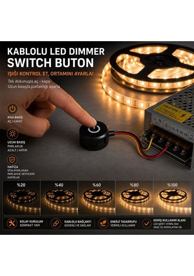 Powermaster Pm-30765 5v 10mm Kablolu Led Dimmer Switch Buton