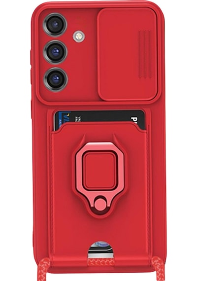 Galaxy Uyumlu S25 Plus Kılıf Zuma Kartvizitli Yüzüklü Silikon - Kırmızı Çok Renkli