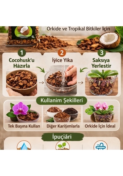Bykurt Cocohusk 1l Hindistan Cevizi Cipsi Orkide Bakımı Ve Kök Gelişimi İçin Doğal Malzeme 1 Litre