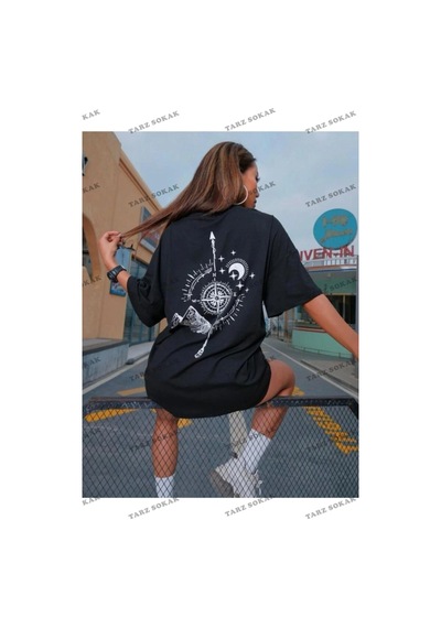 Startmore Alika Unisex Oversize Beyaz Pusula Siyah