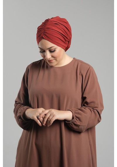 Hürrem Bone Kiremit Pratik Hazır Geçmeli Tesettür Bone Sandy Büzgülü Salaş 2119 05 Kiremit