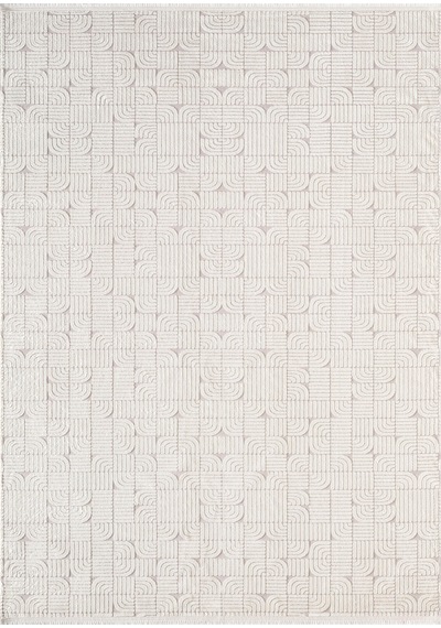 Best 113a Beyaz Modern Geometrik Desen Parlak Makinada Yıkanabilir Salon Halısı-692 Beyaz