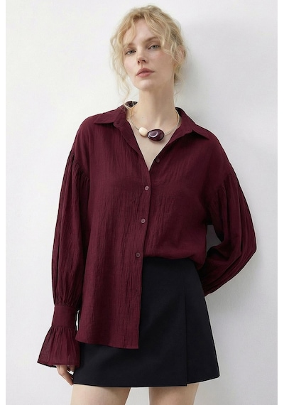 Shade Kadın Fırfır Manşet Detaylı Oversize Gömlek 533 60286029 - Bordo