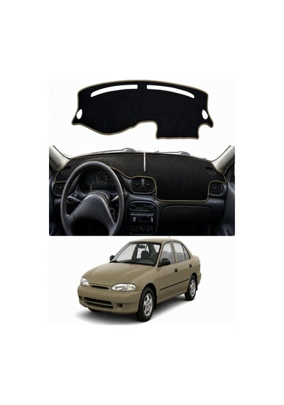 Hyundai - Accent Yumurta Kasa 1994-2000 Uyumlu Torpido Koruma Kılıfı - Taba Şeritli