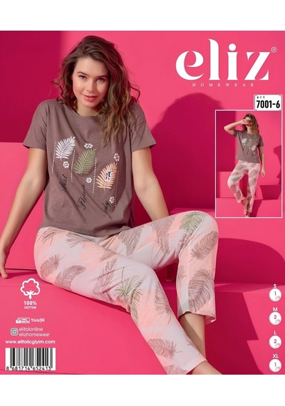 Eliz 7001-6 Pamuk Kısa Kol Kadın Pijama Takımı Çok Renkli