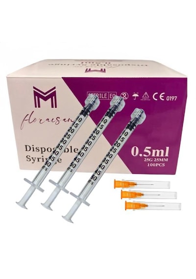 Enjektör 0,5 Ml Kilitli 25g 25mm İğne 100 Adet / Kutu