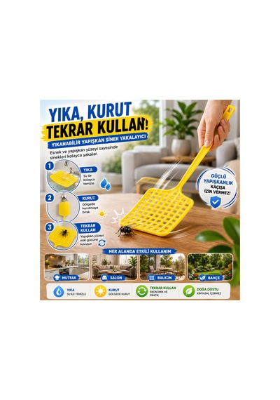 Yıkanabilir Yapışkan Sinek Yakalayıcı Aparat - Tekrar Kullanılabilir Pratik Sinek Öldürücü Raket - 890294662