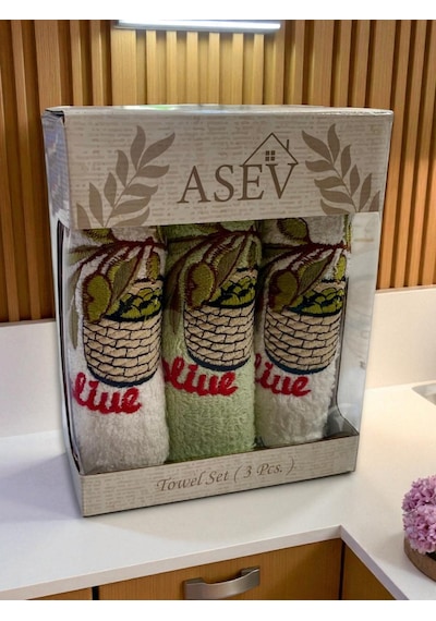 30x50 Cm 3lü Mutfak Havlusu El Havlusu Yüz Havlusu Seti Yeşil Zeytin