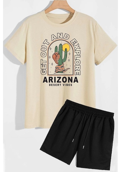 Uyguntarz Arizona Şort T-shirt Eşofman Takımı Bej
