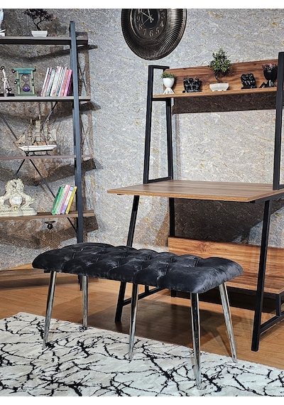 Zafir Krom Metal Füme Oturaklı Sivriltme Ayaklı Babyface Puf & Bench & Oturak Füme