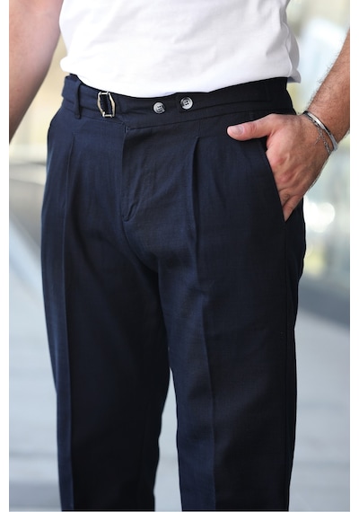 Tasarım İtalyan Model Keten Pantolon Lacivert