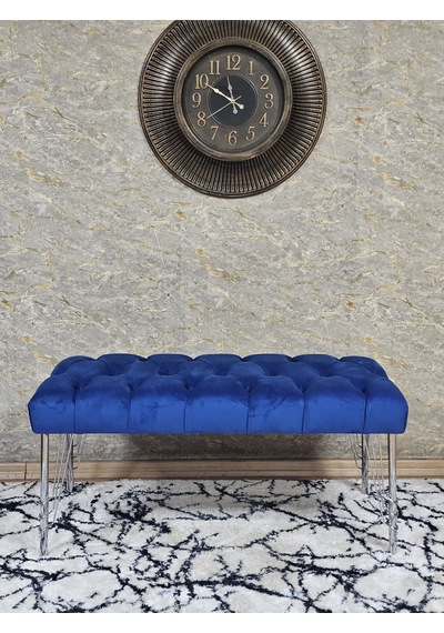 Zafir Krom Tel Ayaklı 90 Cm Puf Bench - Puf - Bench - Kasalı Oturak - Oturak - Yatak Ucu Puf Mavi