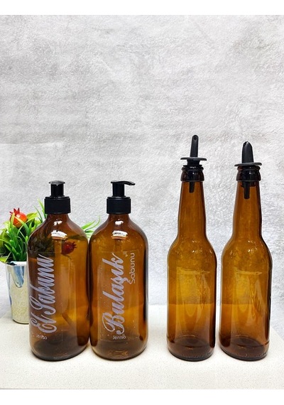 2li Akıtıcılı 330 Cc Yağlık 2li 500ml Amber Etiket Sabunluk Mutfa