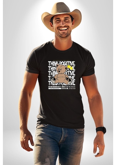 Positive Düşünce Unisex Unisex Siyah Organik Baskılı T-shirt Penye Yüksek Kalite Siyah
