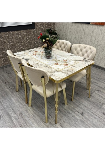 Akuamarin Mutfak Yemek Masası Takımı- 4 Kişilik Mutfak Masa Sandalye Takımı- Mutfak Masası Takımı Gold Krem Akuamarin Mutfak Yemek Masası Takımı- 4 Kişilik Mutfak Masa Sandalye Takımı- Mutfak Masası Takımı Gold Krem