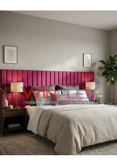 12 Adet Dekoratif Akustik Kumaş Kaplı Panel- 10x100cm Fuşya