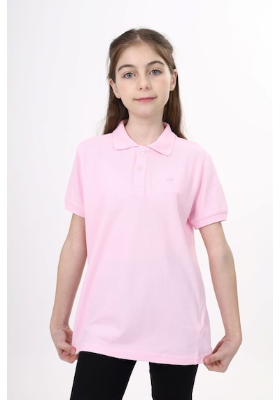 Toontoy Kids Toontoy Unisex Polo Yaka Düğmeli Uzun Kısa Tişört Açık Pembe